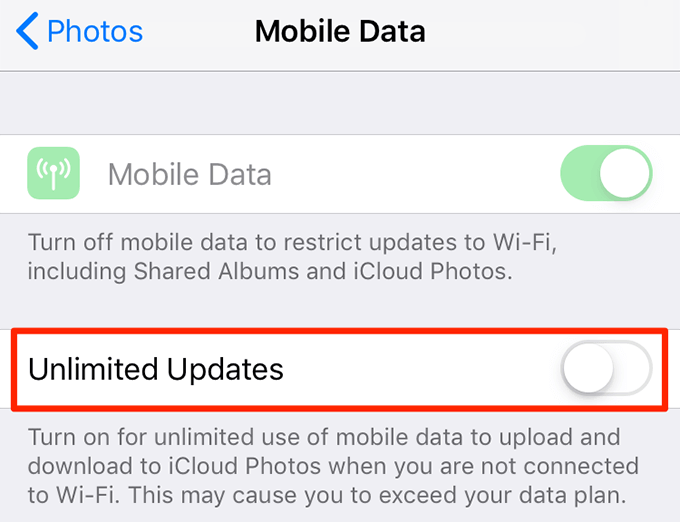 Unlimited Updates toggle 