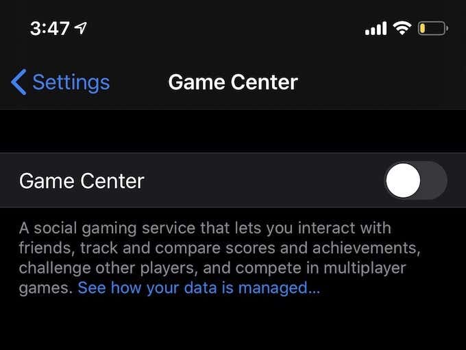 Game Center toggle 
