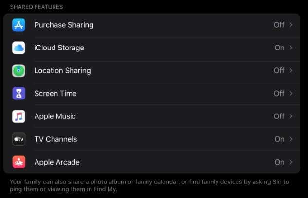 Family Storage Sharing window 