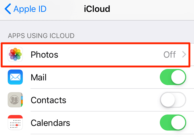 iCloud Photos option 