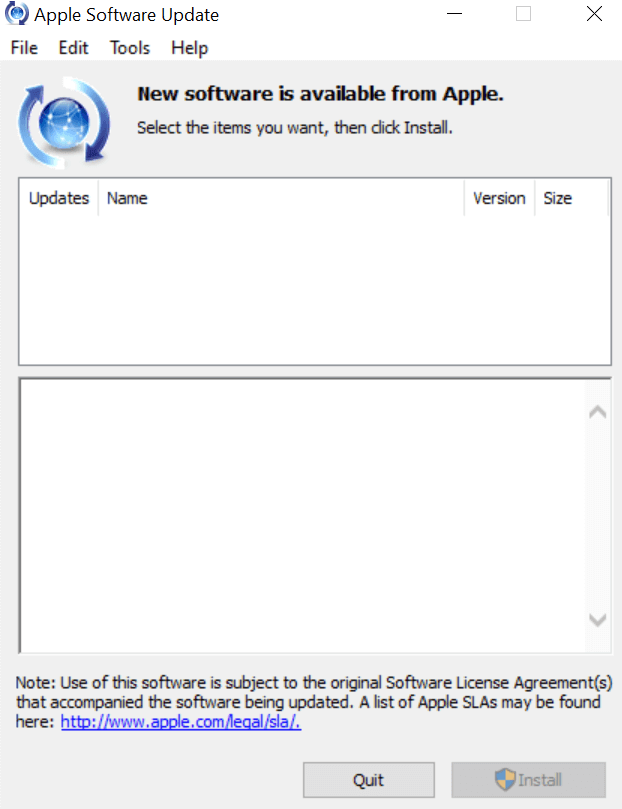Apple Software Update window 