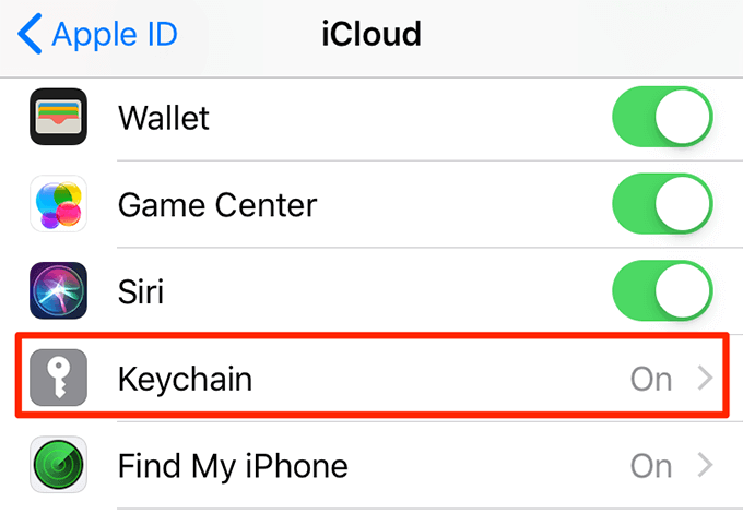 Keychain option in iCloud