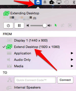 Extend Desktop option in AirParrot
