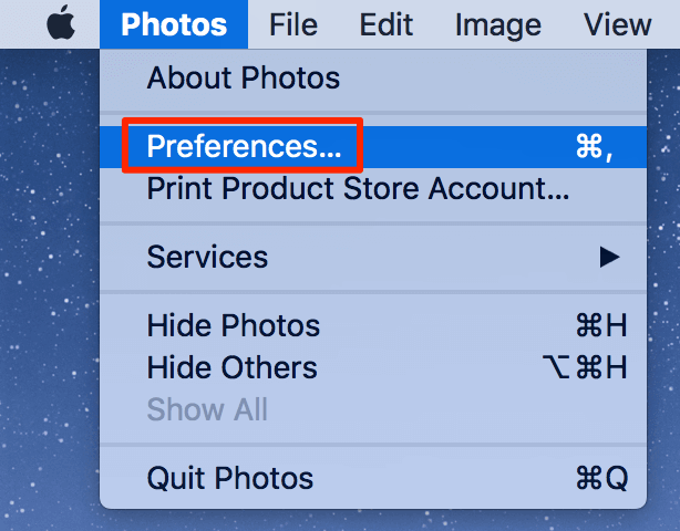 Preferences in Photos menu 