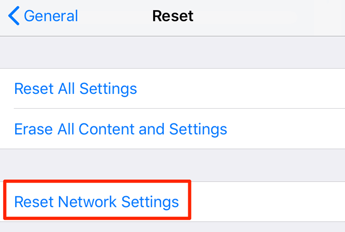 Reset Network Settings in Reset 