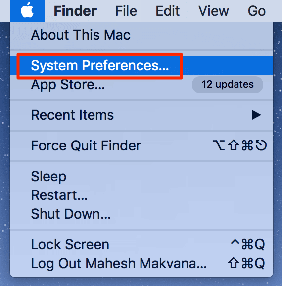 Apple > System Preferences 