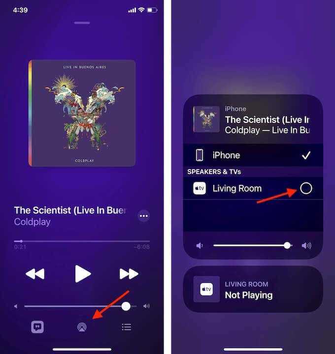 AirPlay icon in Music app