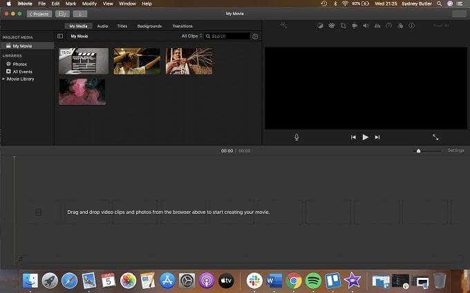 Timeline window in iMovie 