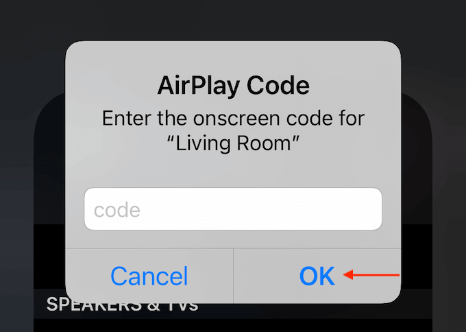 AirPlay Code window 