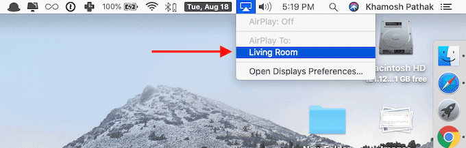 Living Room in AirPlay menu 