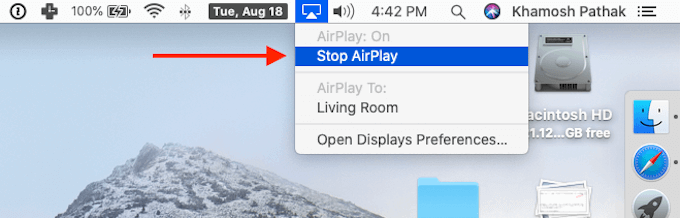Stop AirPlay in menu 