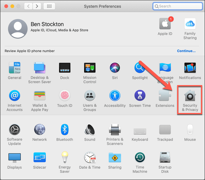 Security & Privacy option in System Preferences 