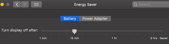 Energy Saver screen Battery tab 
