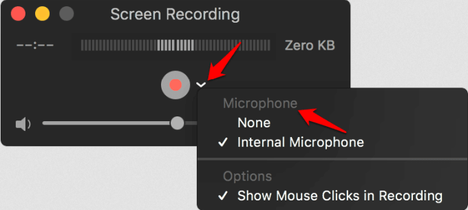 Arrow next record button and Show Mouse Clicks in Recording option 