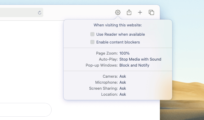 Preferences menu with Enable content blockers unchecked 