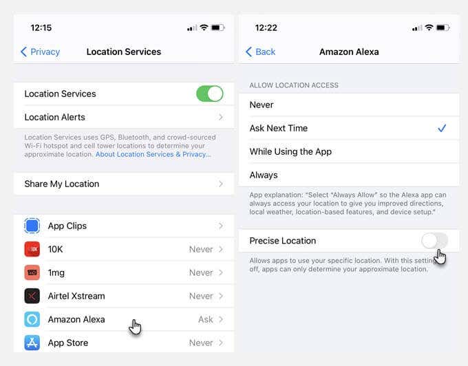 Settings > Privacy > Location Services. Turn off Precise Location switch 