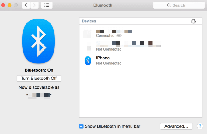 Bluetooth items on Mac 