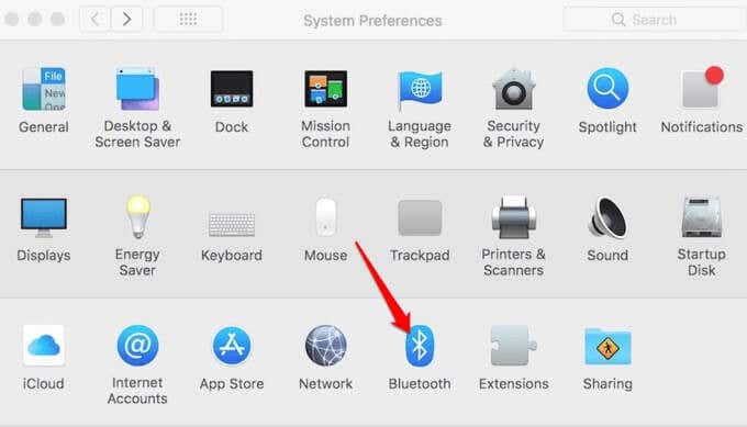 Bluetooth in System Preferences