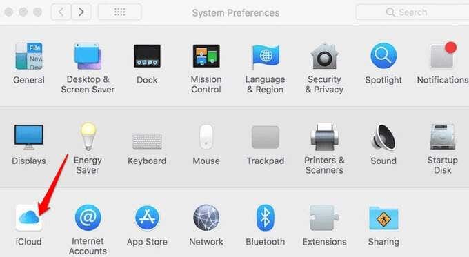 iCloud in System Preferences 