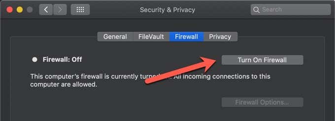 Turn On Firewall button in Firewall tab 