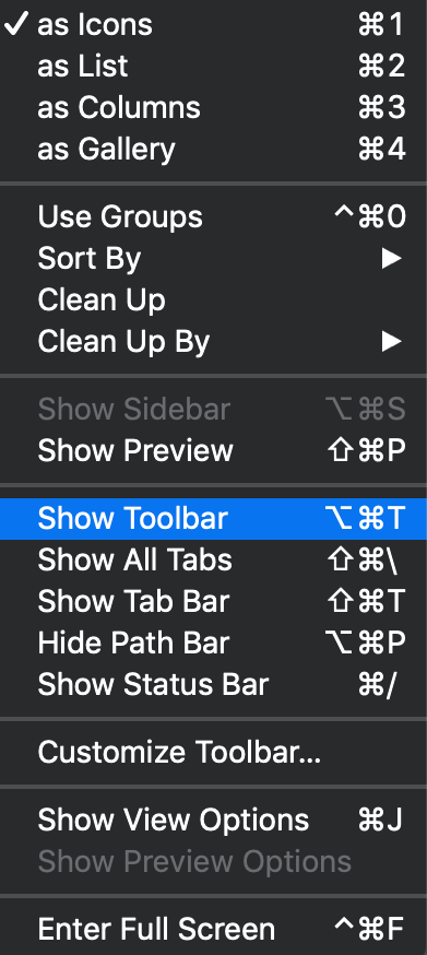 Show Toolbar menu 