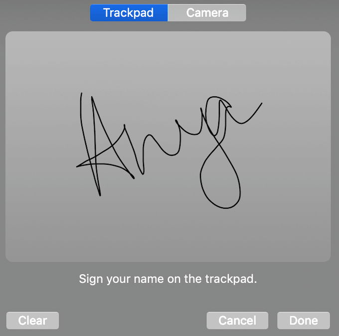 A signature on trackpad 
