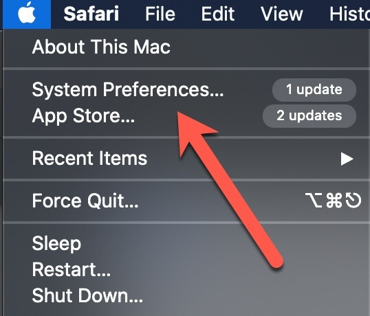 System Preferences in Apple menu 