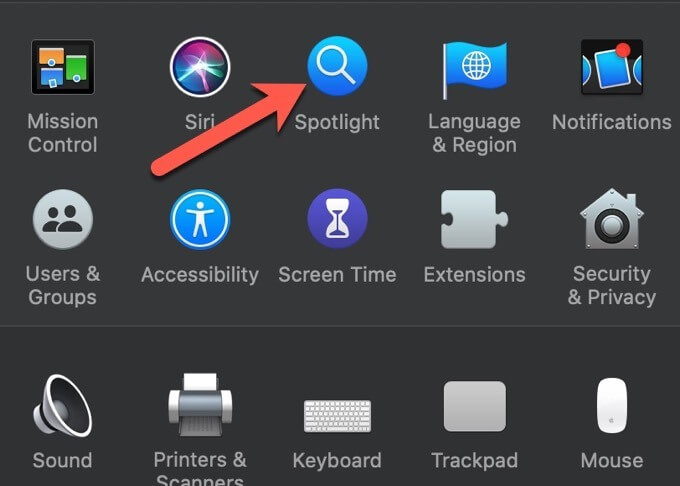 Spotlight in Preferences 