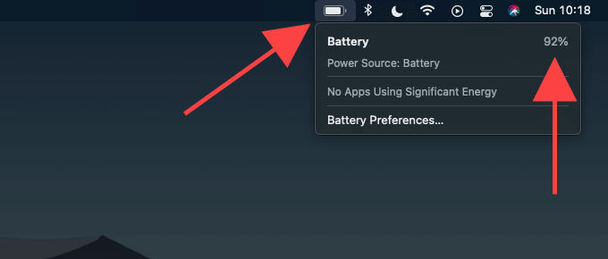 Battery icon and percentage remaining