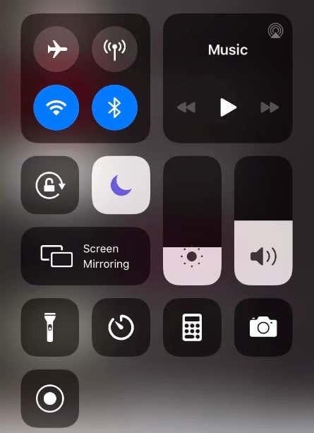 Control Center screen 