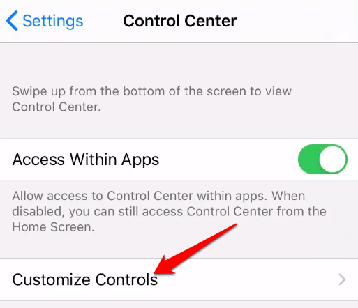 Customize Controls option 