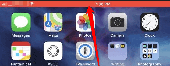 Red status bar at top of iPhone screen 