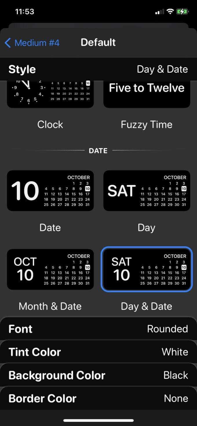 Date widget custom settings