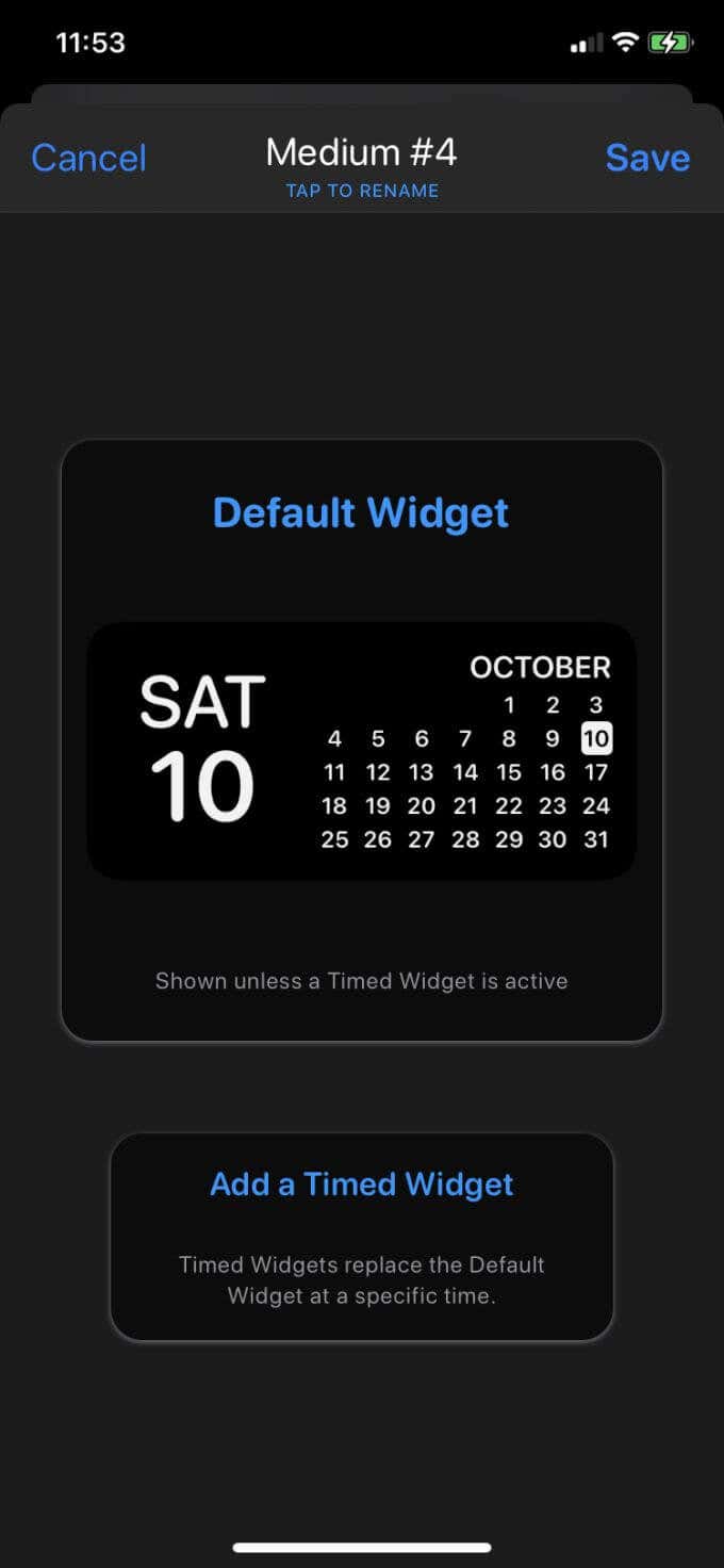 List of widgets in Widgetsmith 