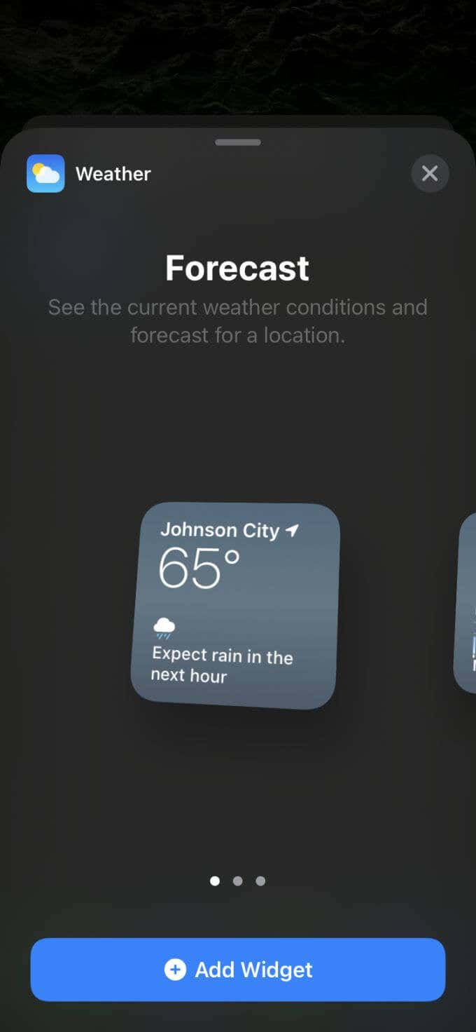 Weather app Add Widget button 