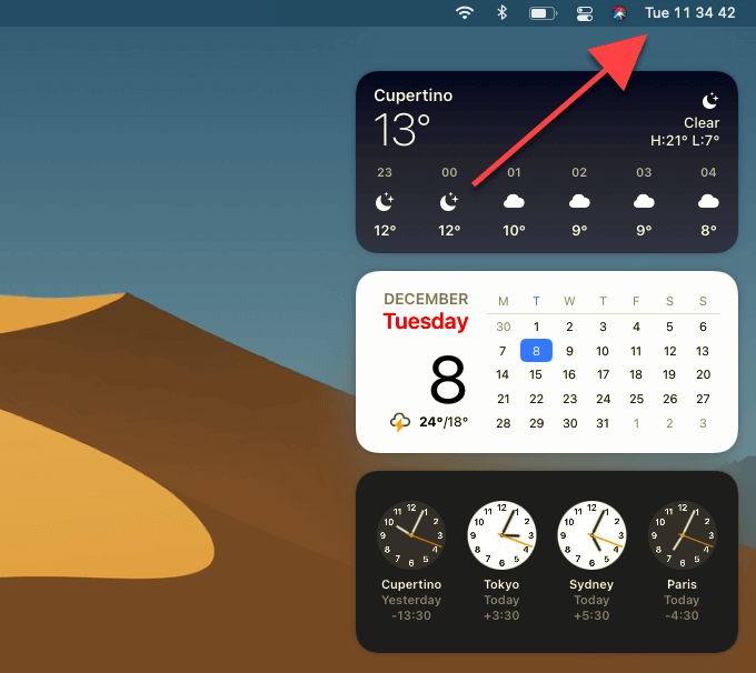 Date & Time indicator on right side of Mac screen 