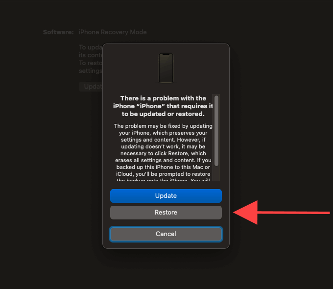 Restore button on update screen