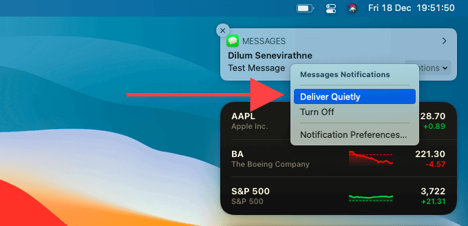 Right-click menu in notification window 