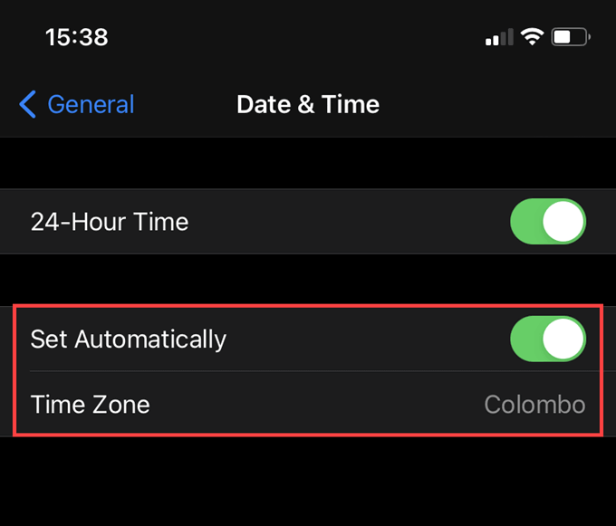 Date & Time Set Automatically slider 