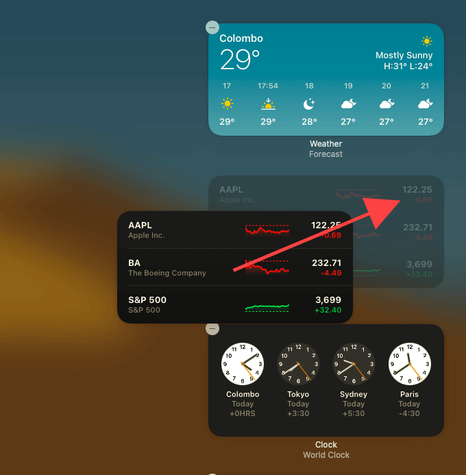 Widget moved between two other widgets 