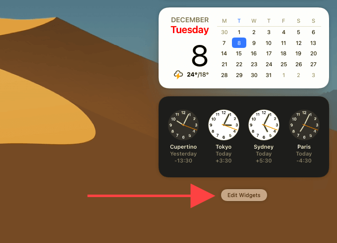 Edit Widgets button in Notification Center on Mac