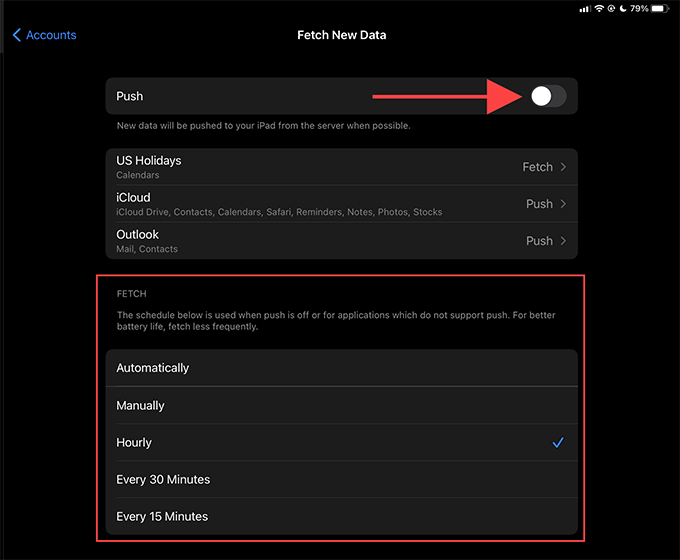 Fetch New Data and Push toggle 
