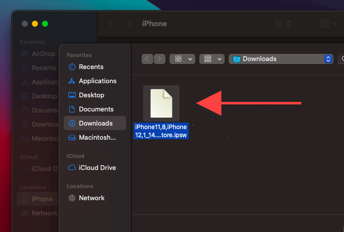 IPSW file in Downloads folder 