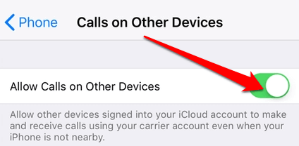 Allow Calls on Other Devices toggeld to On 