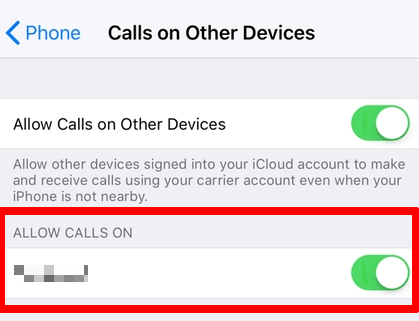 Allow Calls on toggle 