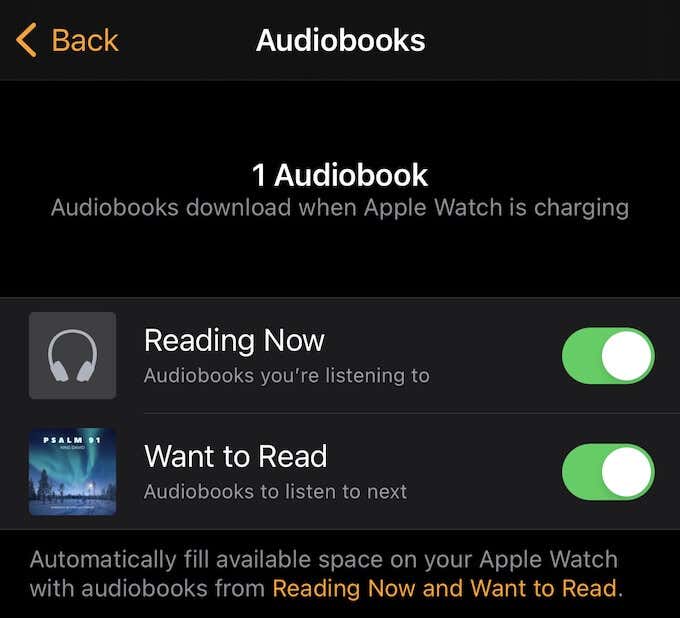 Audiobooks screen with Reading Now and Want to Read toggles 