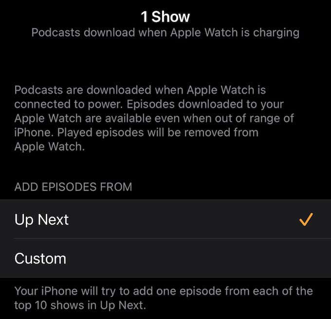 Add episodes from Up Next in podcasts
