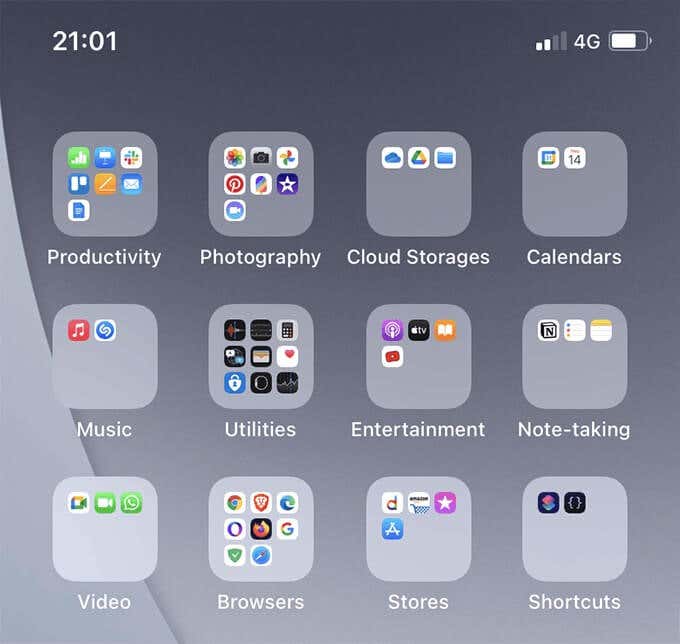 Apps sorted by type 