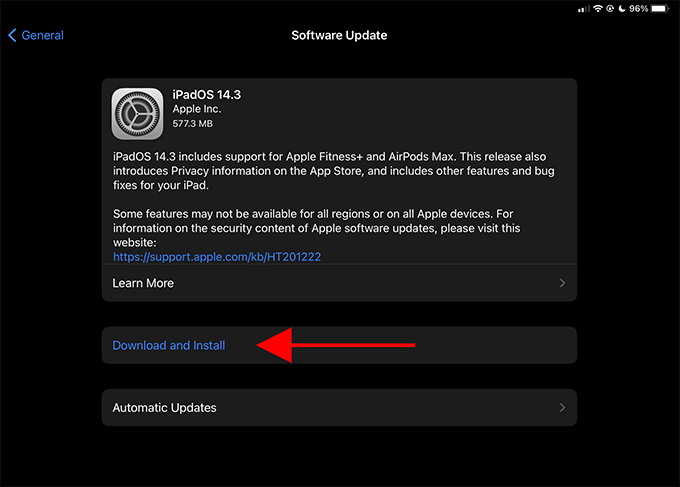 Download and Install button in Software Update 
