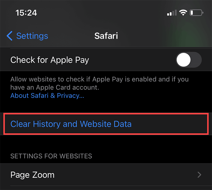 Setting > Safari > Clear History and Website Data 